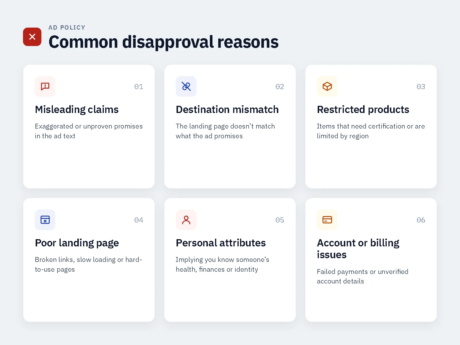 Google Ads disapproved: common reasons including claims, destination and account issues