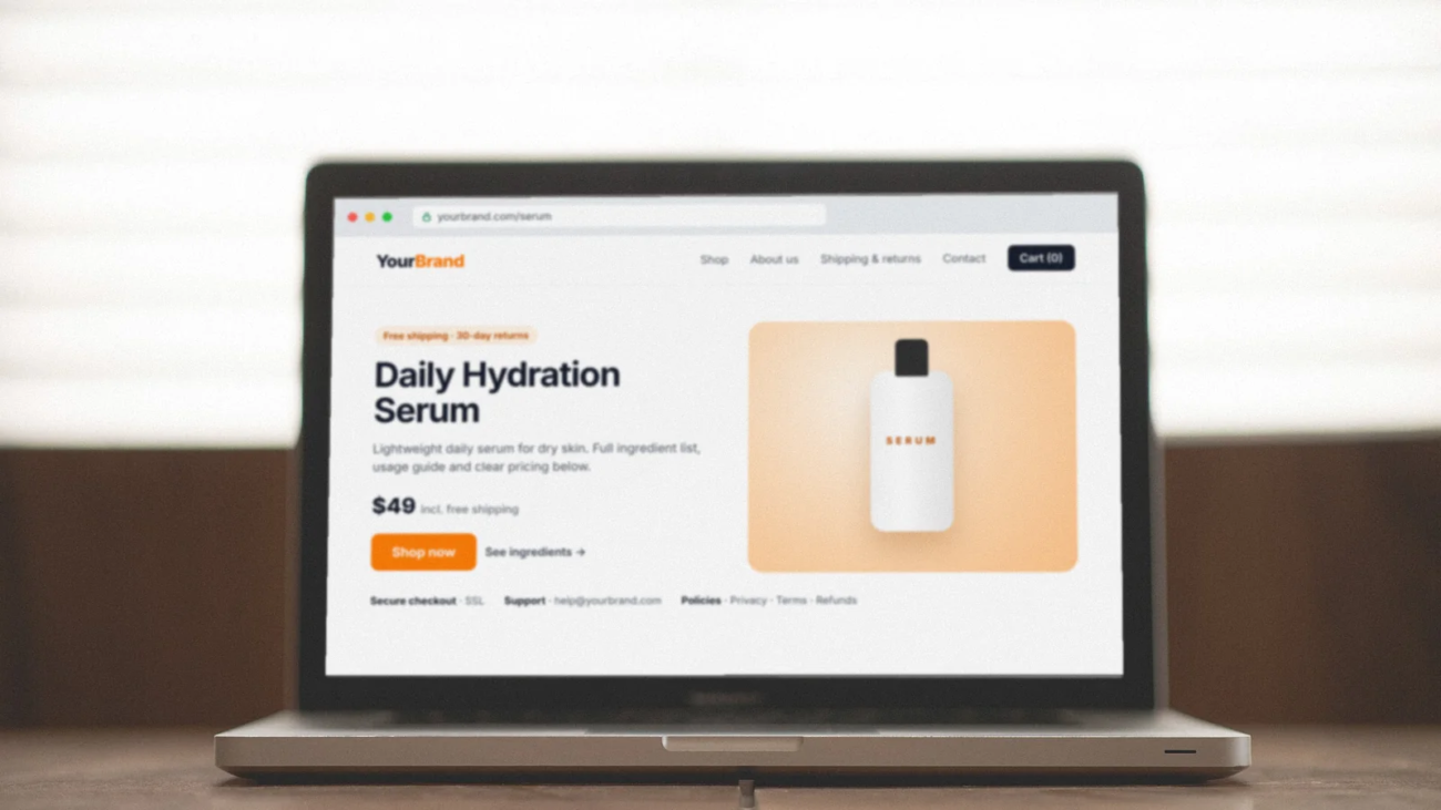 Landing page compliance checklist for paid ads showing business identity, legal pages, claims, and mobile usability